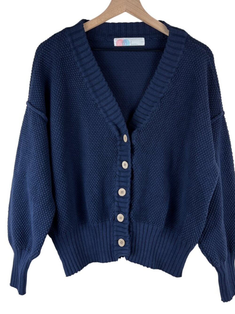 Free People Beach Navy V-Neck Hailee Cardigan Sweater - Picture 6 of 6
